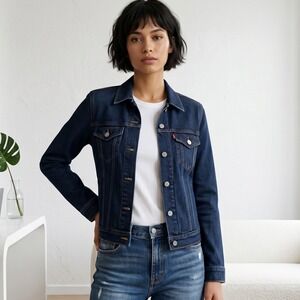 Levis Denim Trucker Jacket Womens Medium Dark Indigo Wash Classic Cotton NWOT